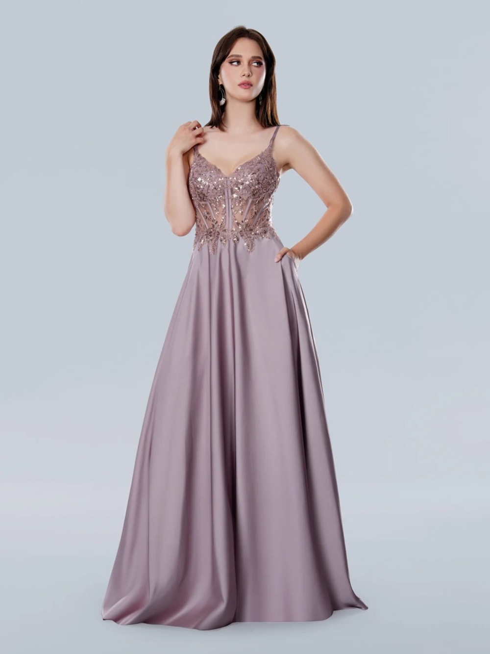 Emilia Lavender A-Line Prom Gown with Beaded Bodice